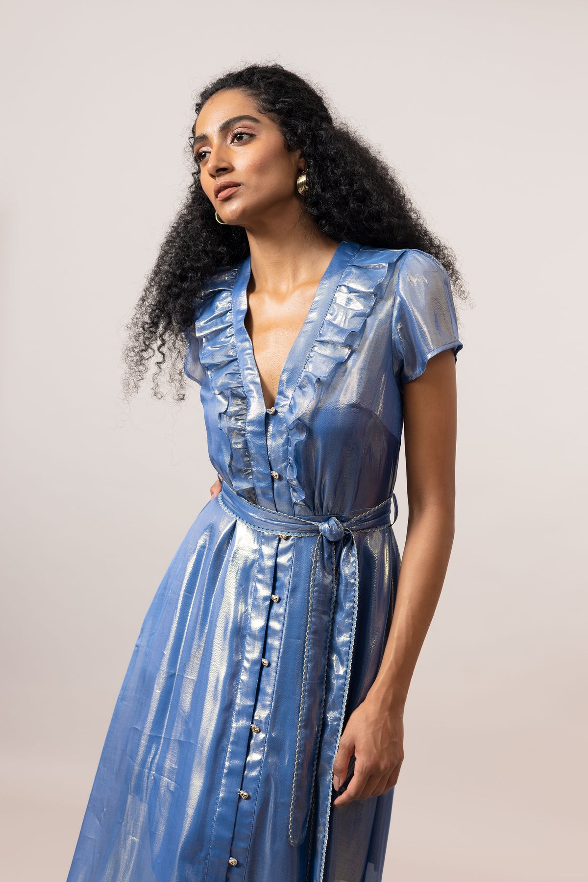 Emily Lovelock Ampardo Blue Kayla Lurex Dress