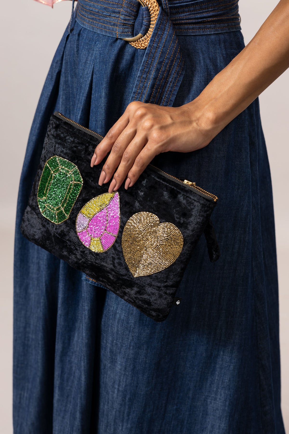 Emily Lovelock Diamond Black Viscose Velvet Pochette