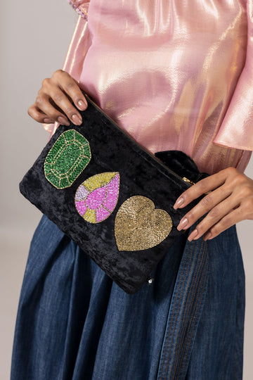 Emily Lovelock Diamond Black Viscose Velvet Pochette