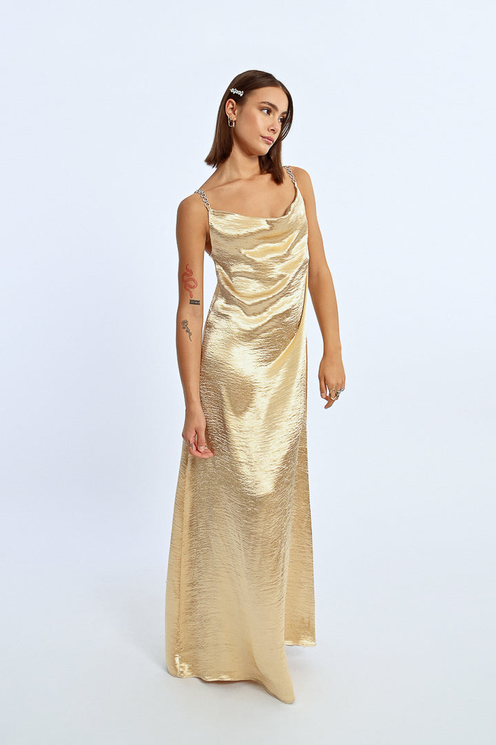 Lili Sidonio Strappy Gold Metallic Dress