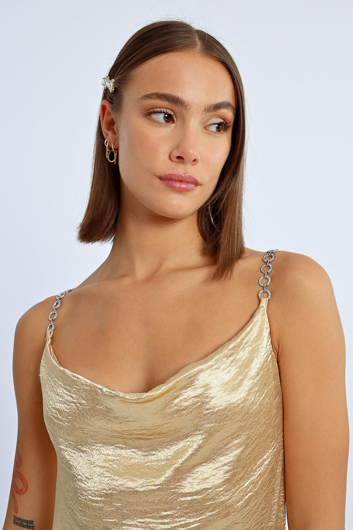 Lili Sidonio Strappy Gold Metallic Dress