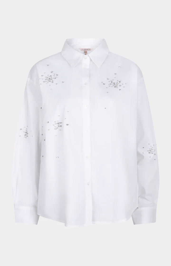 Esqualo Off White Rhinestone Poplin Decorated Shirt