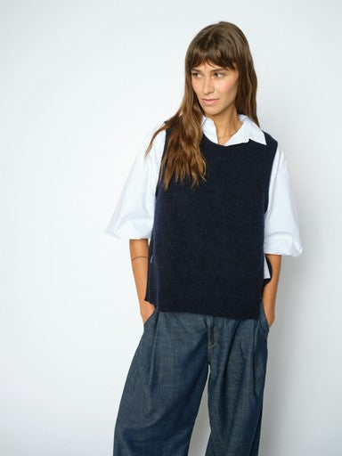 Mos Mosh Salute Navy Thora Tie Knit Vest