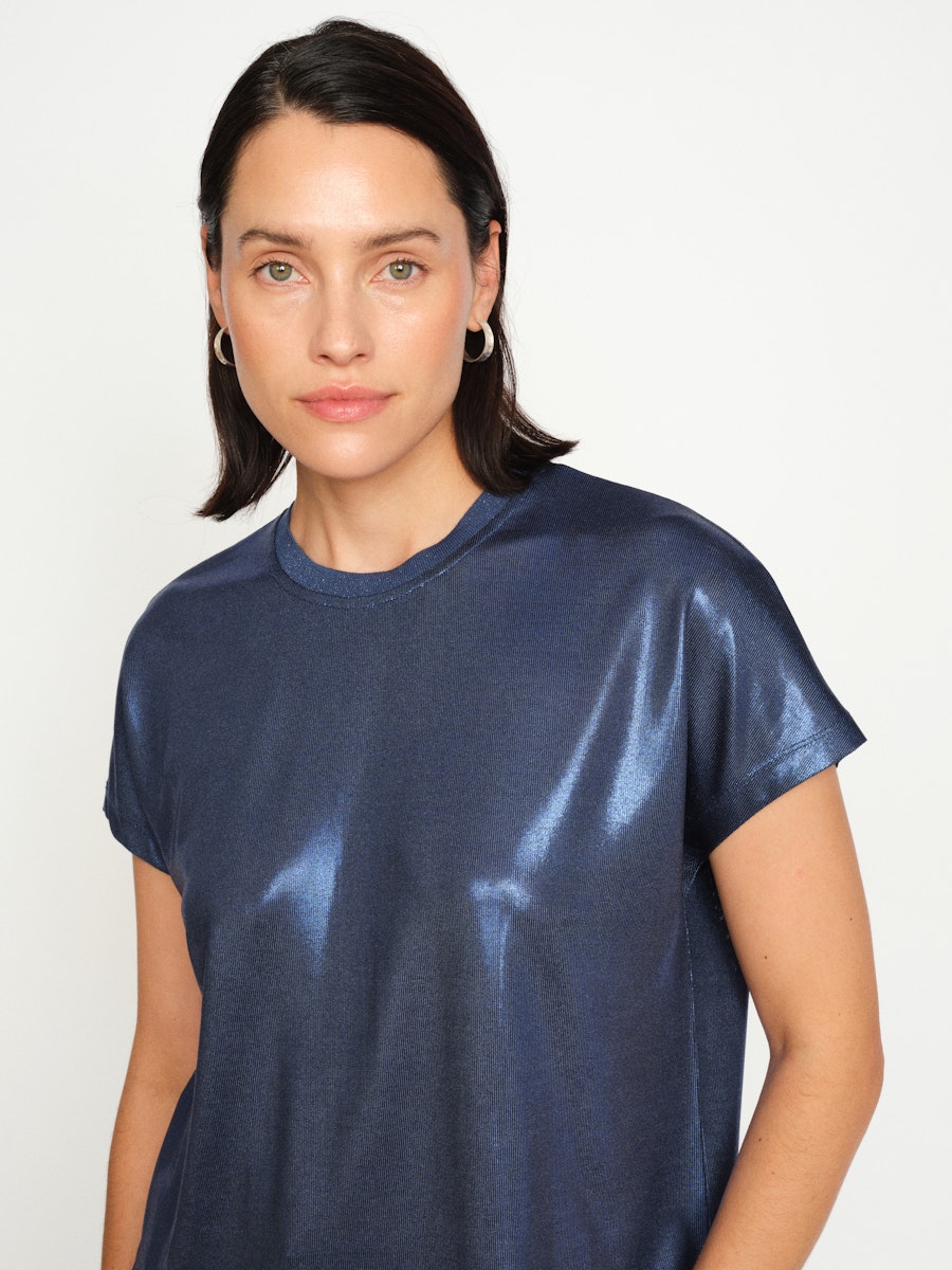 Mos Mosh Ensign Blue Nivola O Neck Metallic Tee