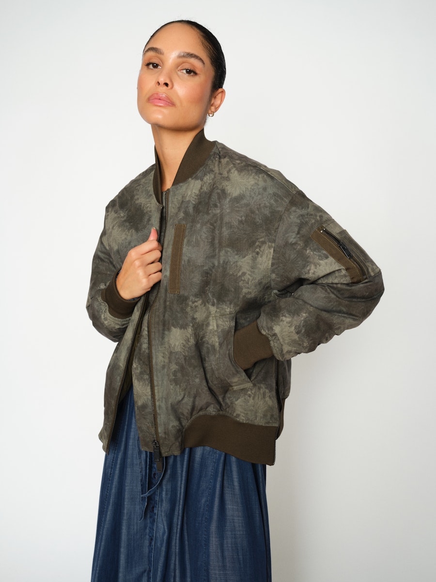 Mos Mosh Olive Night Ruby Print Bomber Jacket