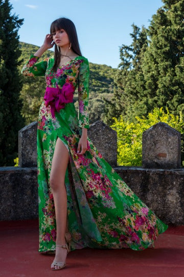 Matilde Cano Agapanto Green Print Dress