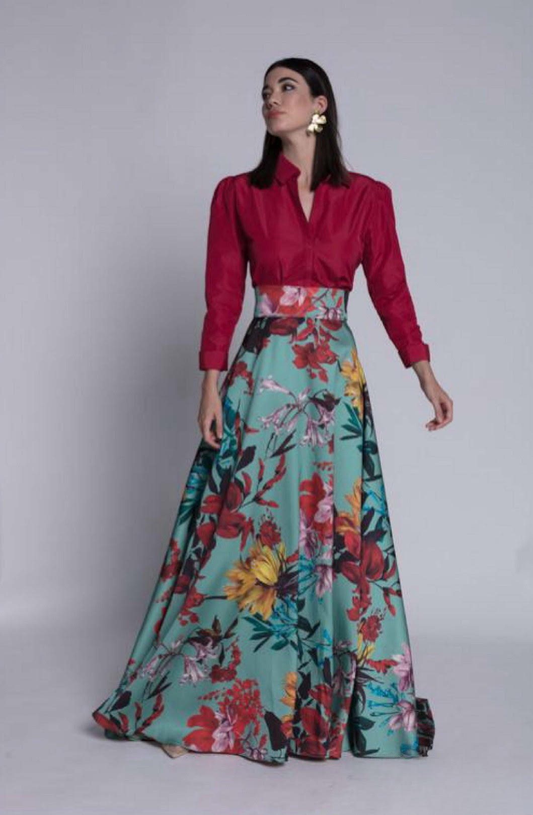 Matilde Cano Camisa Rosa Top &amp; Mikado Rstampo Midi Skirt