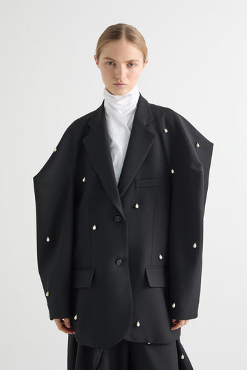 MeiMeiJ Black Oversized Embellished Jacket With Pearls