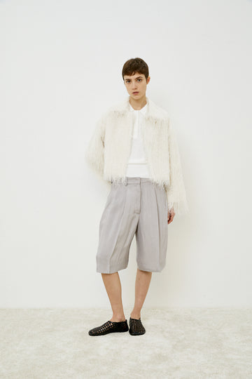 MeiMeiJ Off White Voluminous Fringed Blazer Style Coat