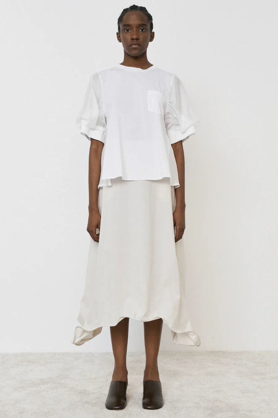 MeiMeiJ Round Neck Puff White Top