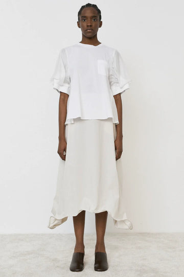 MeiMeiJ Round Neck Puff White Top