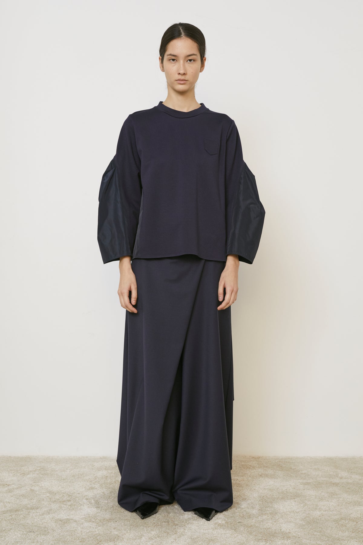 MeiMeij Pari Blue Blouse With Tafeta Sleeve