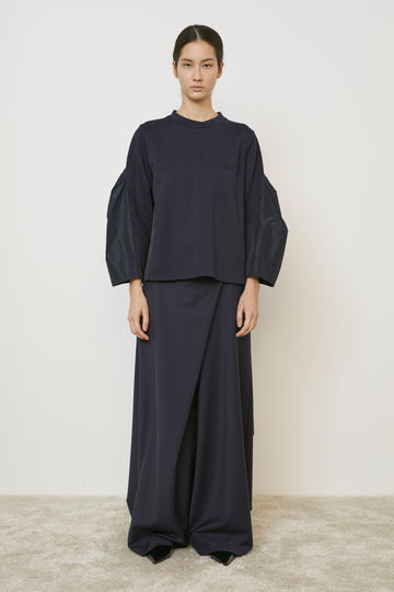 MeiMeij Pari Blue Blouse With Tafeta Sleeve