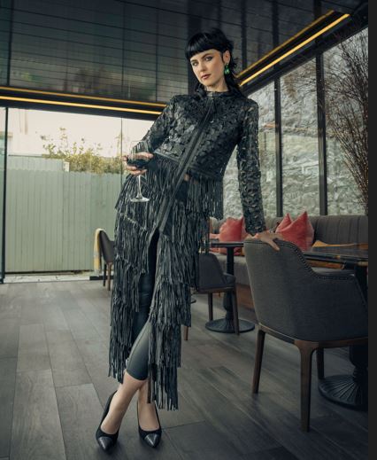 Sheena&#39;s Boutique Fringed Leather Long Dress/Jacket