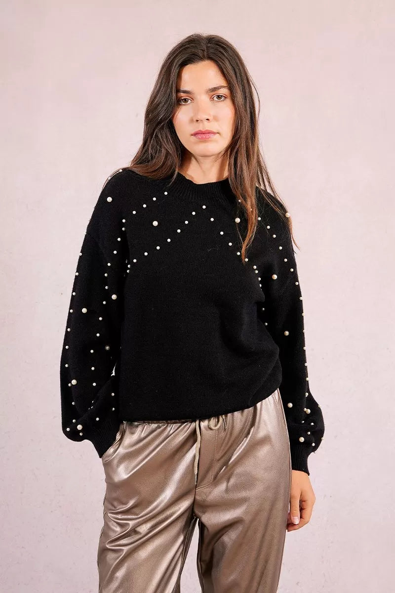 Molly Bracken Beaded Sweatshirt Black Sweater
