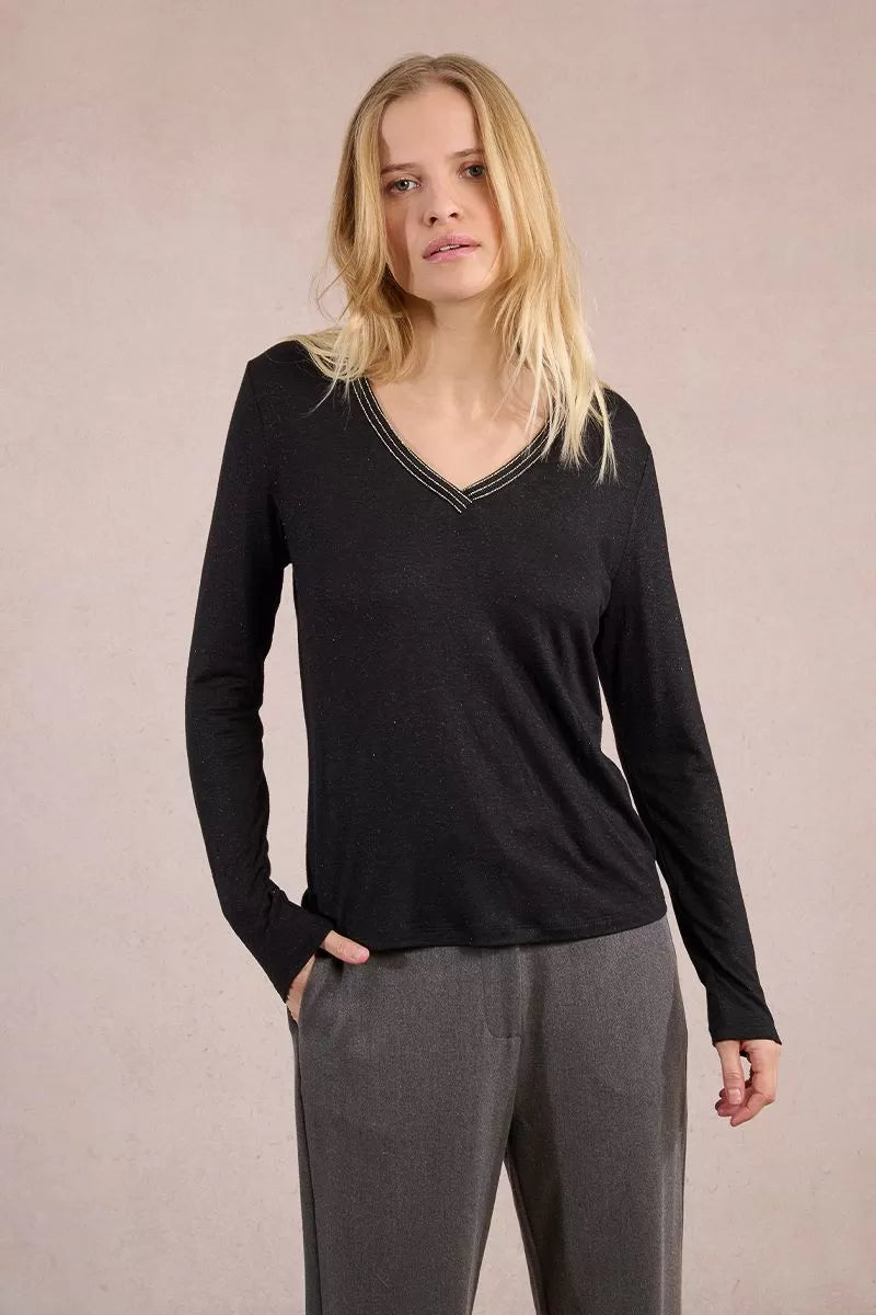 Molly Bracken Black Knitted Long Sleeved Tee