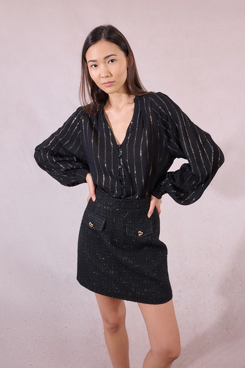 Molly Bracken Black Striped And Iridescent Shirt