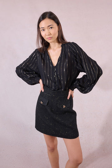 Molly Bracken Black Striped And Iridescent Shirt
