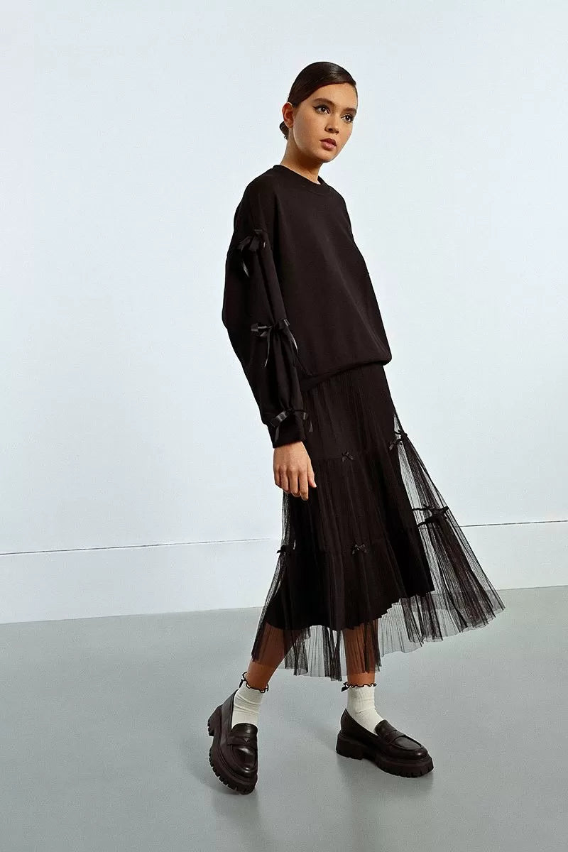Molly Bracken Black Tulle Skirt With Bow Details