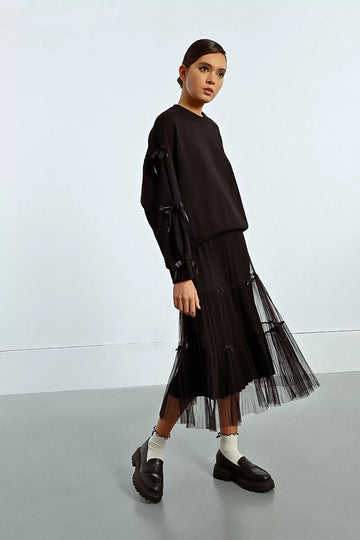 Molly Bracken Black Tulle Skirt With Bow Details