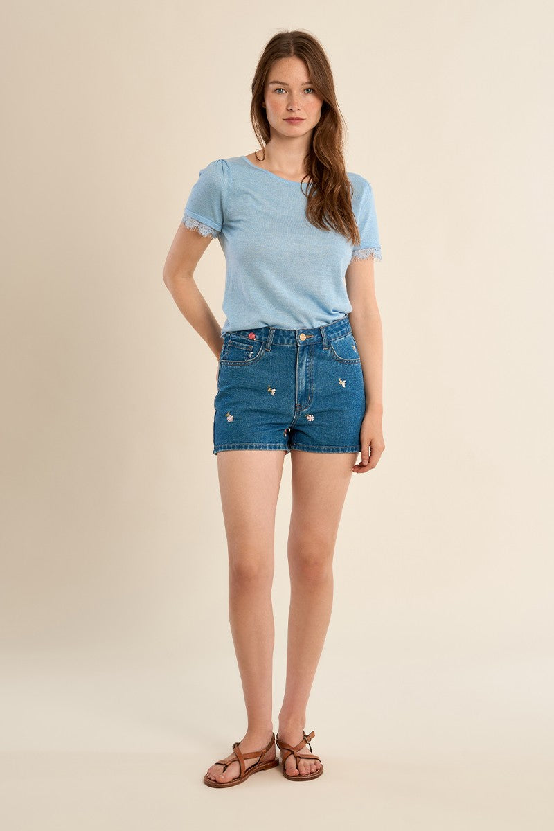 Molly Bracken Blue Tee With Short Sleeves