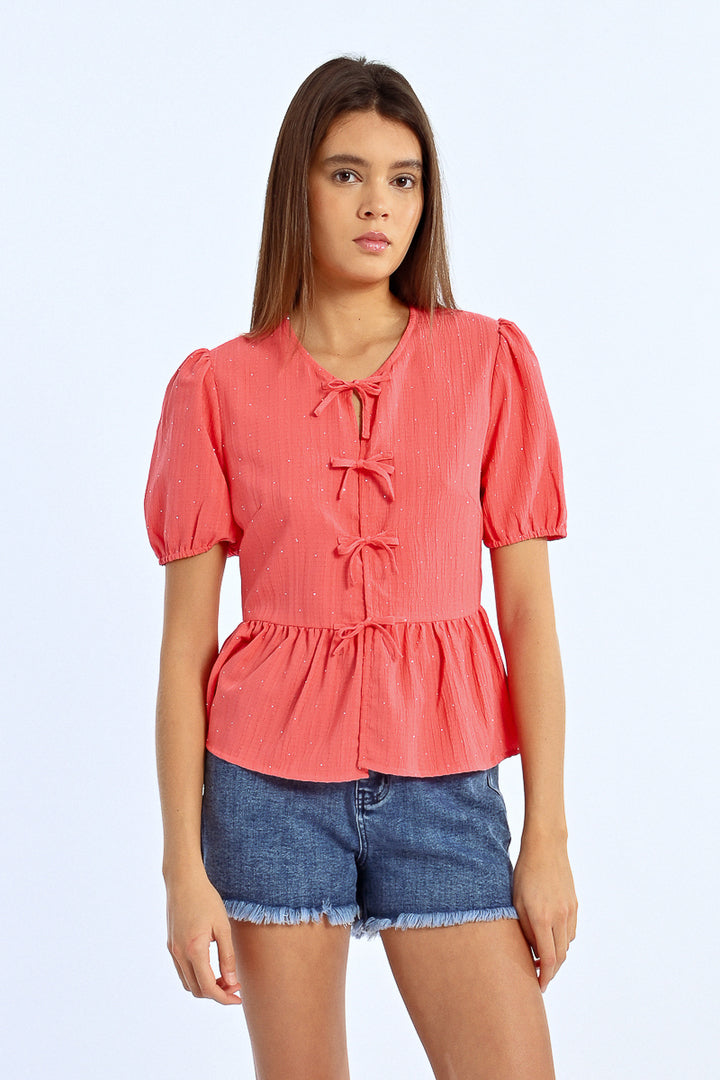 Molly Bracken Bow Tie Coral Top