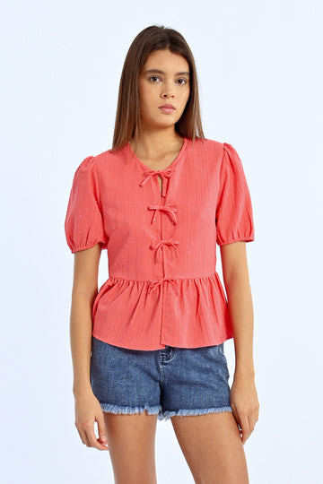 Molly Bracken Bow Tie Coral Top