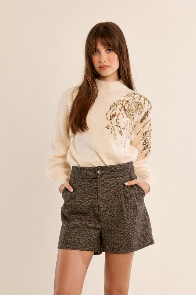 Molly Bracken Brown Tweed Like Shorts
