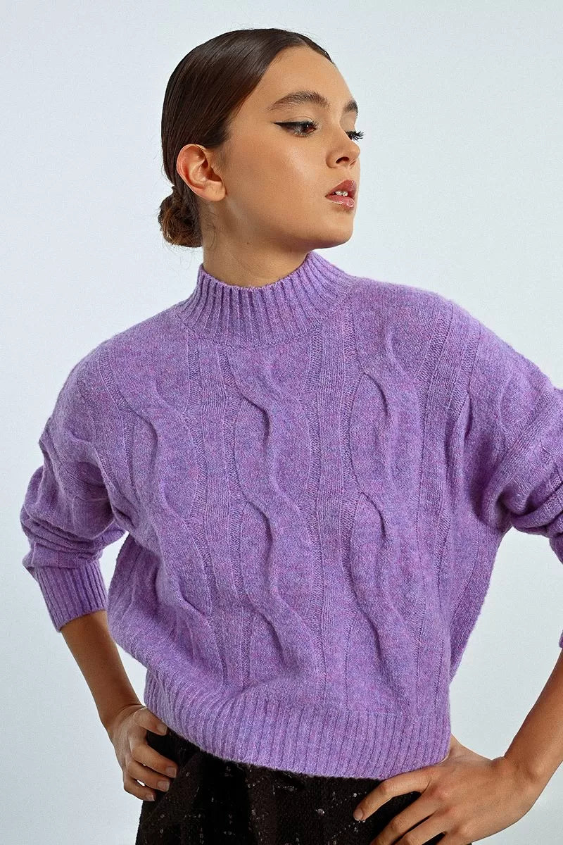 Molly Bracken Cable Knit Purple Sweater