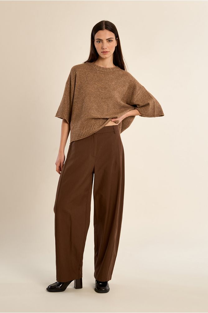 Molly Bracken Camel Flared Knit Sweater