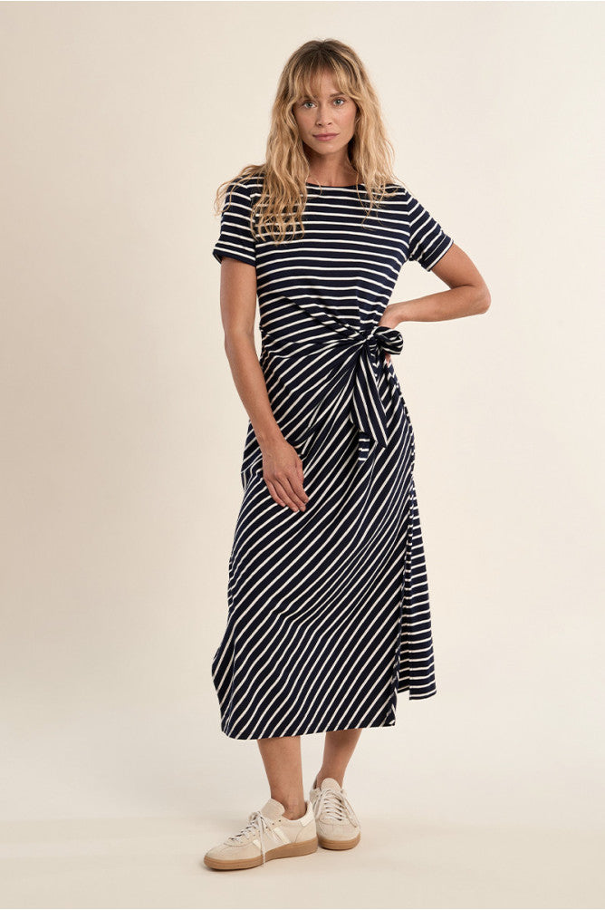Molly Bracken Casual Maxi Dress With Bow - Navy/White