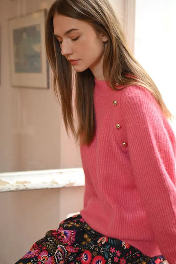 Molly Bracken Coral Button Knitted Sweater