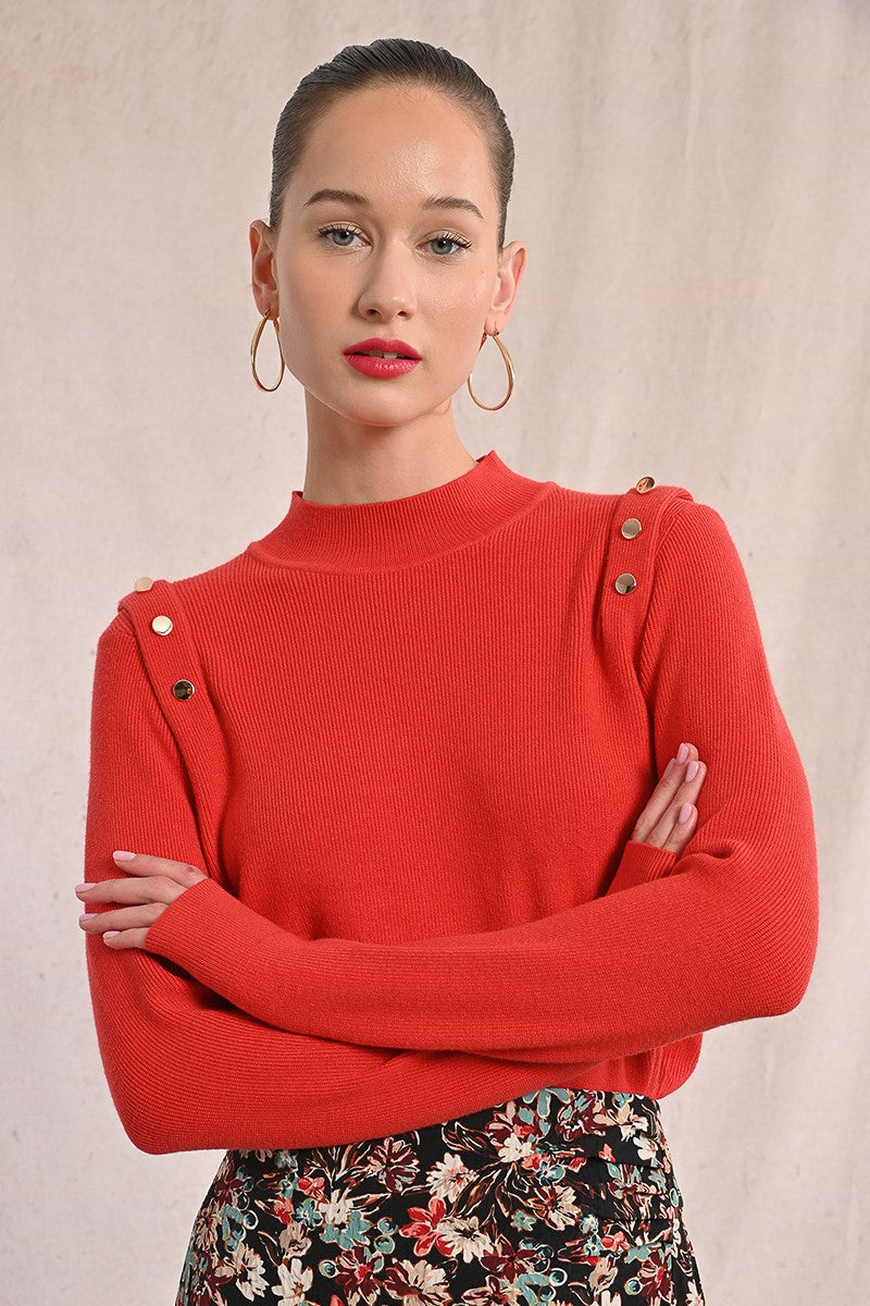 Molly Bracken Coral Thin Sweater With Shoulder Pads
