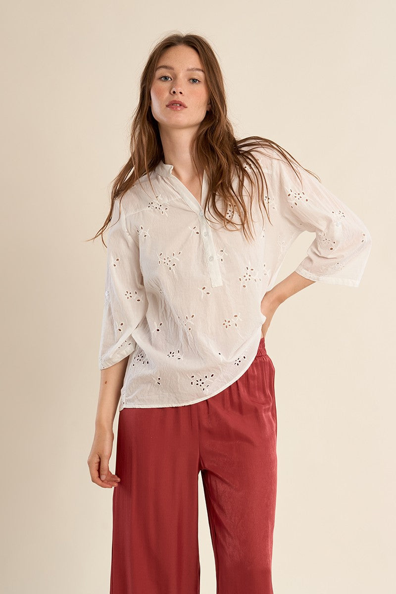 Molly Bracken Cotton Broiderie Anglasie White Blouse