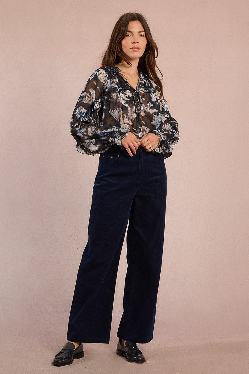 Molly Bracken Dark Navy Corduroy Wide Leg Pants