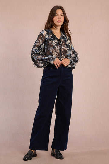 Molly Bracken Dark Navy Corduroy Wide Leg Pants