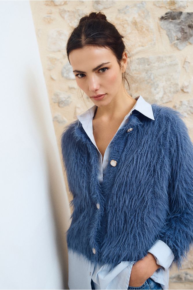 Molly Bracken Denim Blue Fluffy Cardigan