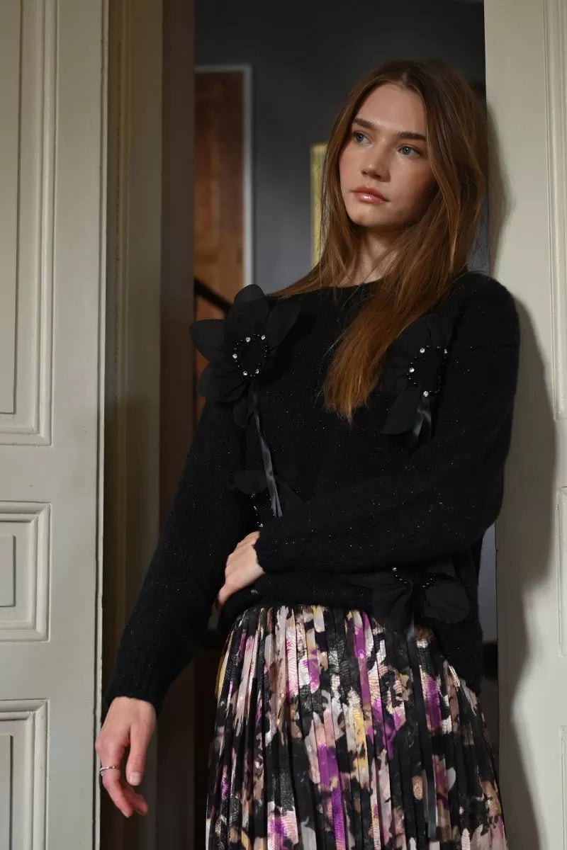 Molly Bracken Embossed Floral Knit Sweater