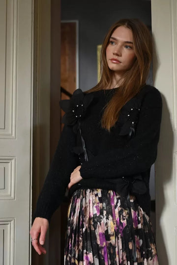 Molly Bracken Embossed Floral Knit Sweater