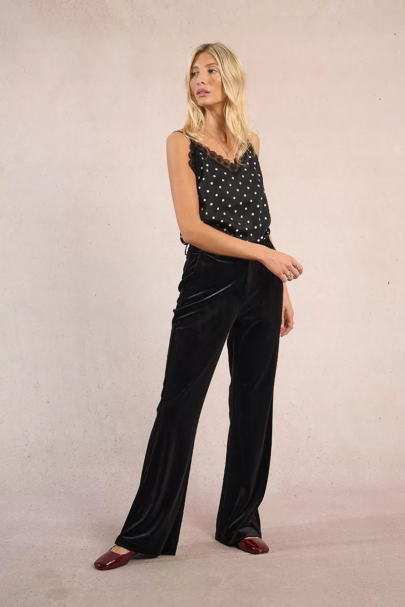Molly Bracken Flared Velvet Black Trousers