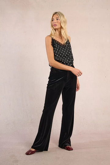 Molly Bracken Flared Velvet Black Trousers