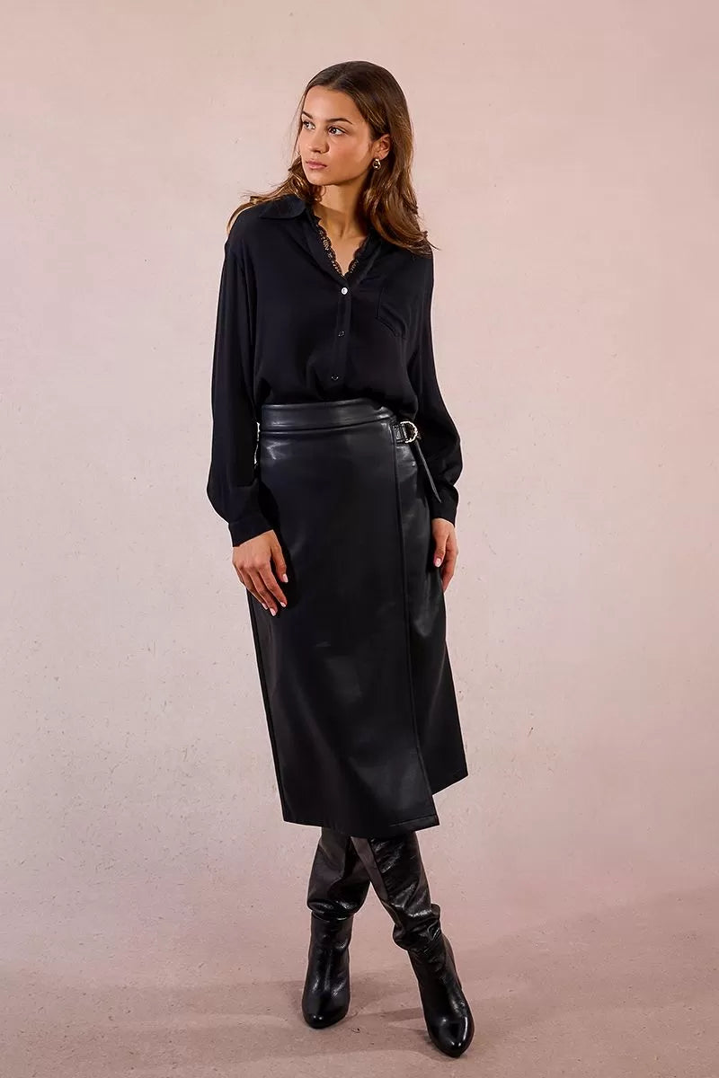 Molly Bracken Flowing Black Shirt With Lace