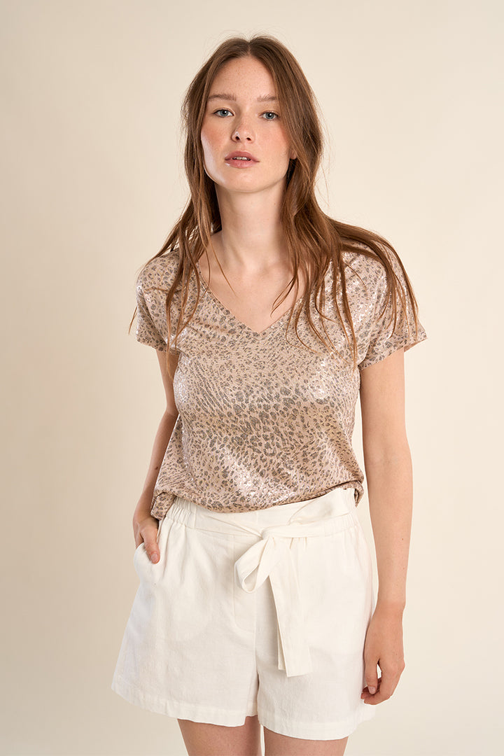 Molly Bracken Gold Animal Print Tshirt