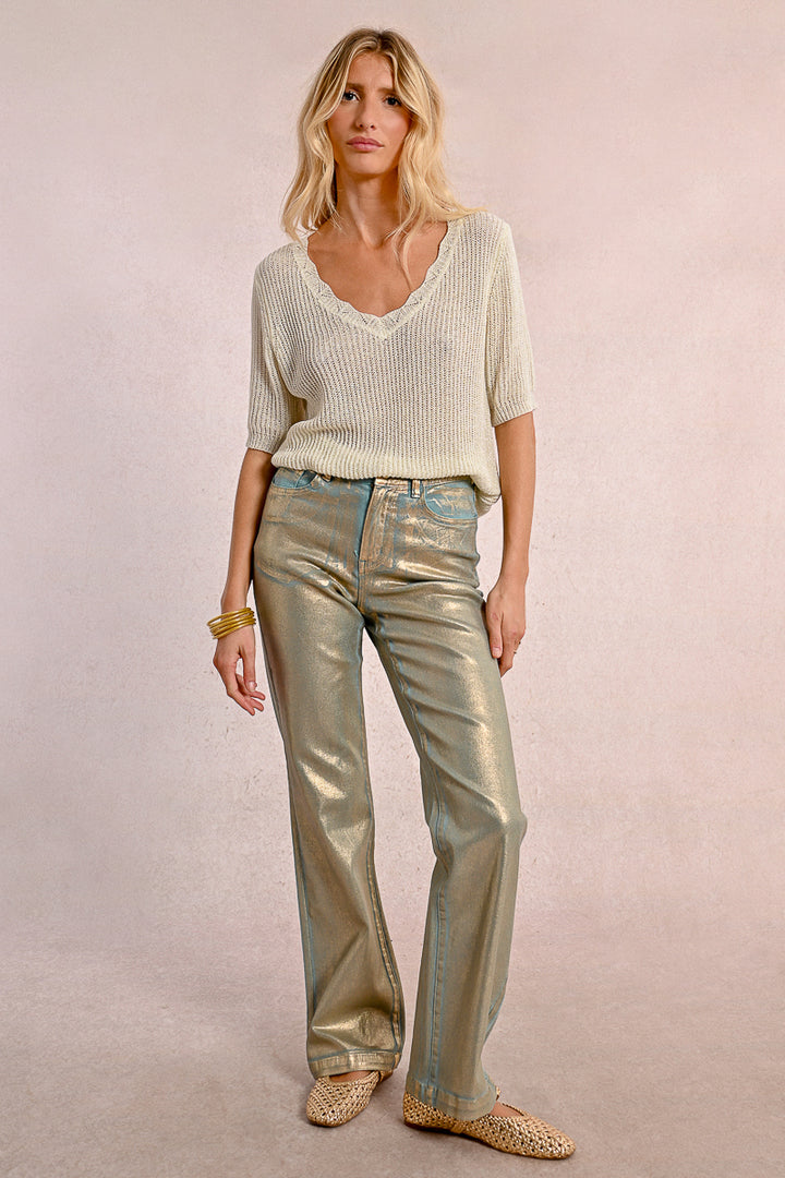 Molly Bracken Gold Foil Turquoise Trouser