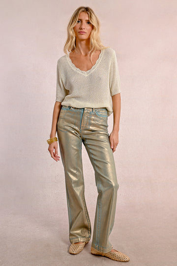 Molly Bracken Gold Foil Turquoise Trouser