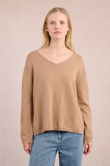 Molly Bracken Gold V-Neck Iridescent Knit Sweater