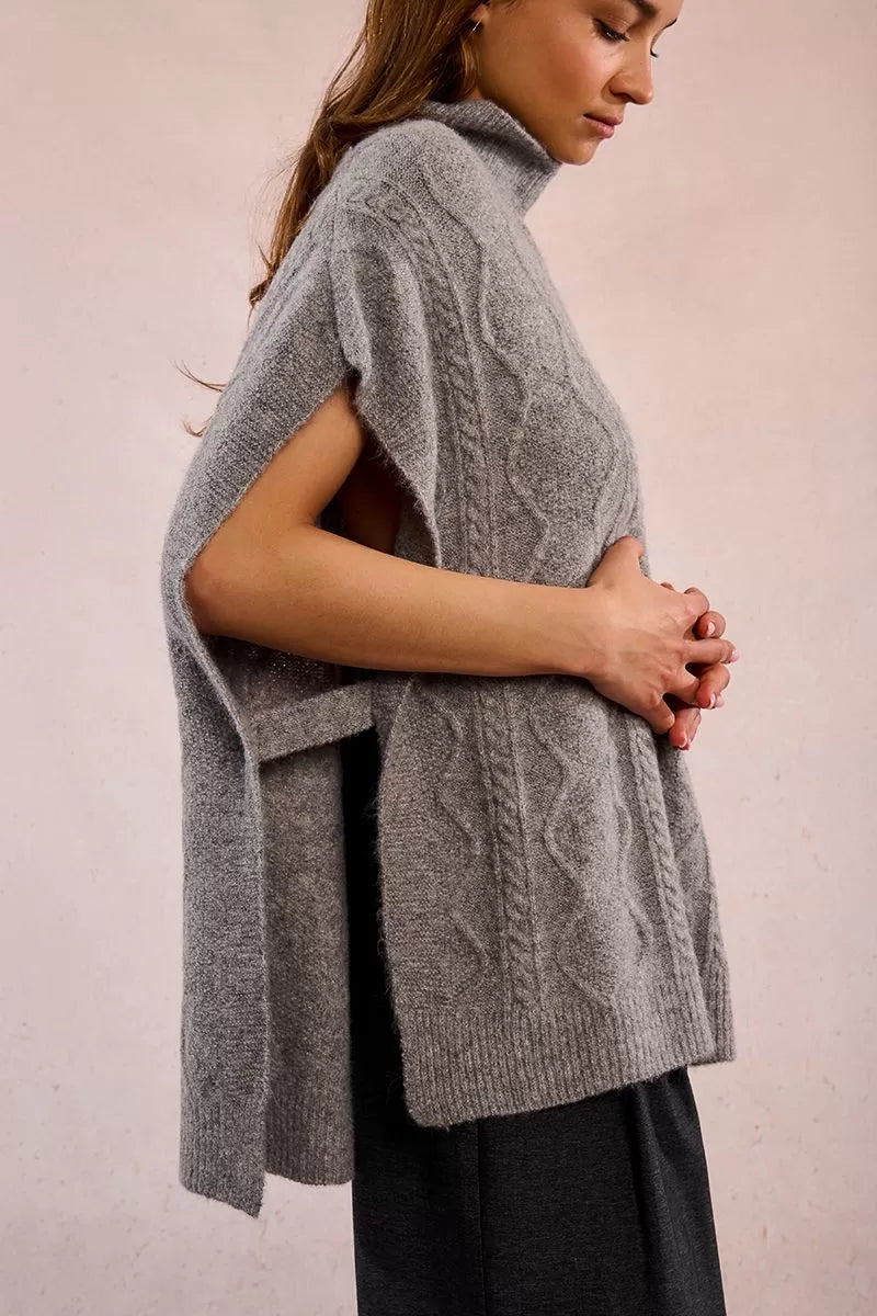 Molly Bracken Grey Sleeveless Cable Knit Sweater