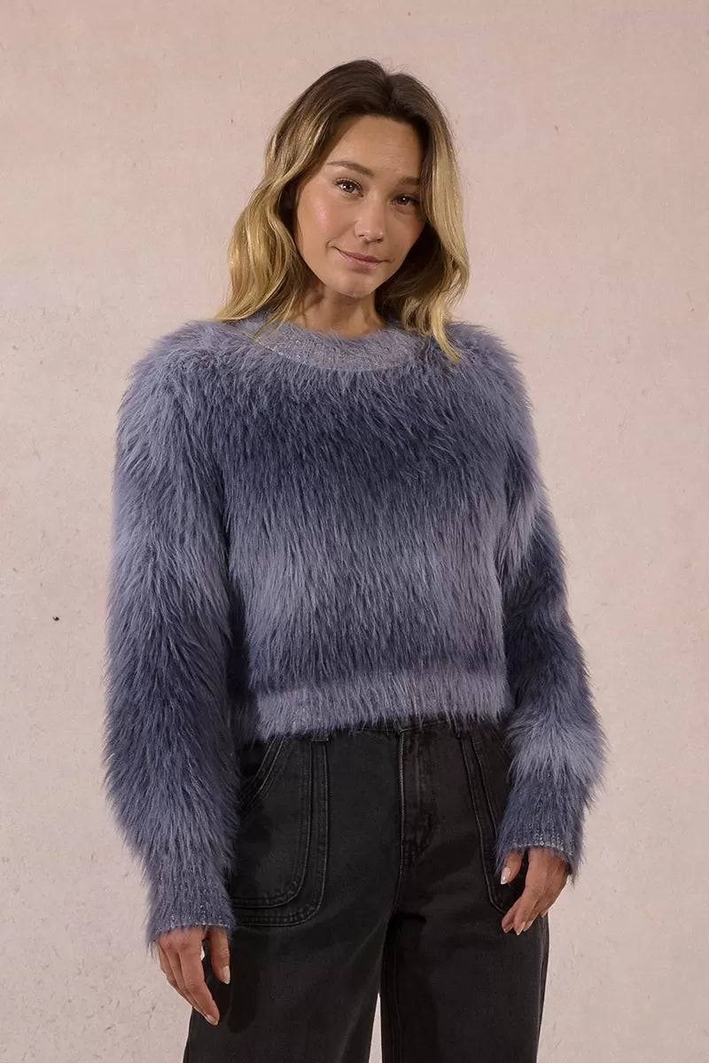 Molly Bracken Grey Tie-Dye Sweater In Brushed Knit