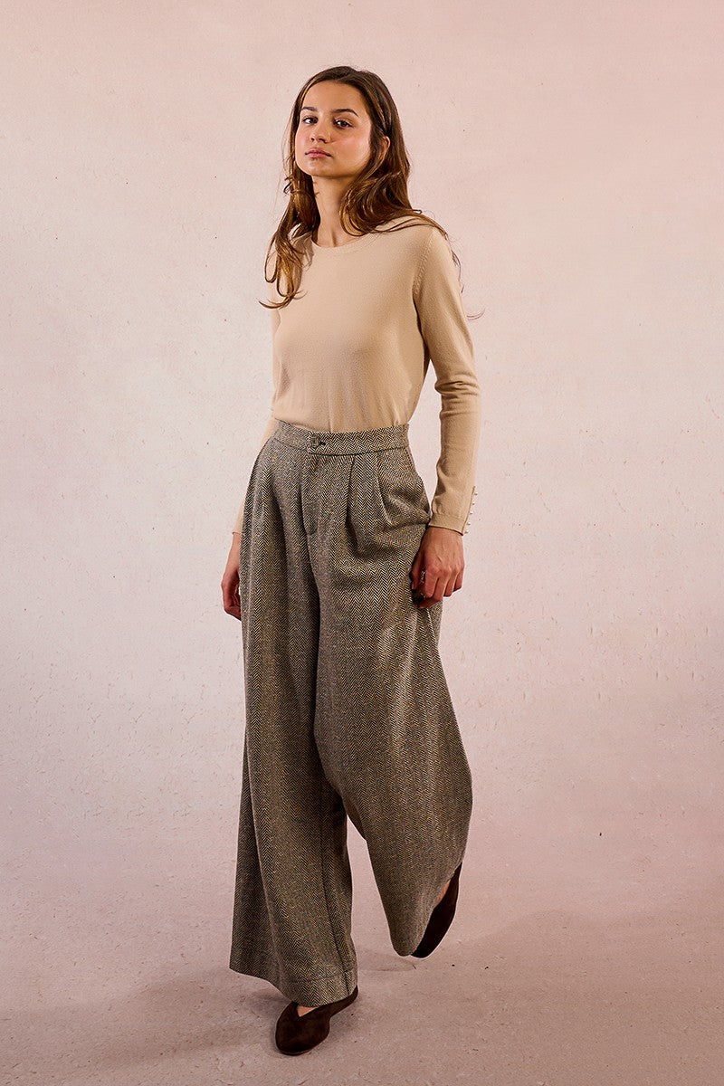 Molly Bracken Herringbone Beige Trousers
