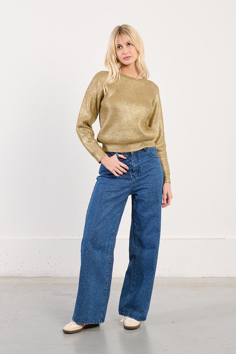 Molly Bracken Khaki/Gold Lame Effect Sweater